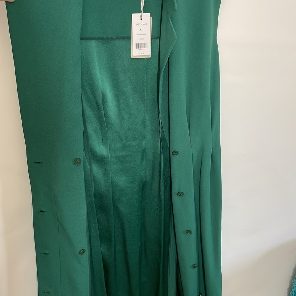 Jason Wu 12 Green Satin Crepe Wrap Midi Dress - Picture 10 of 12
